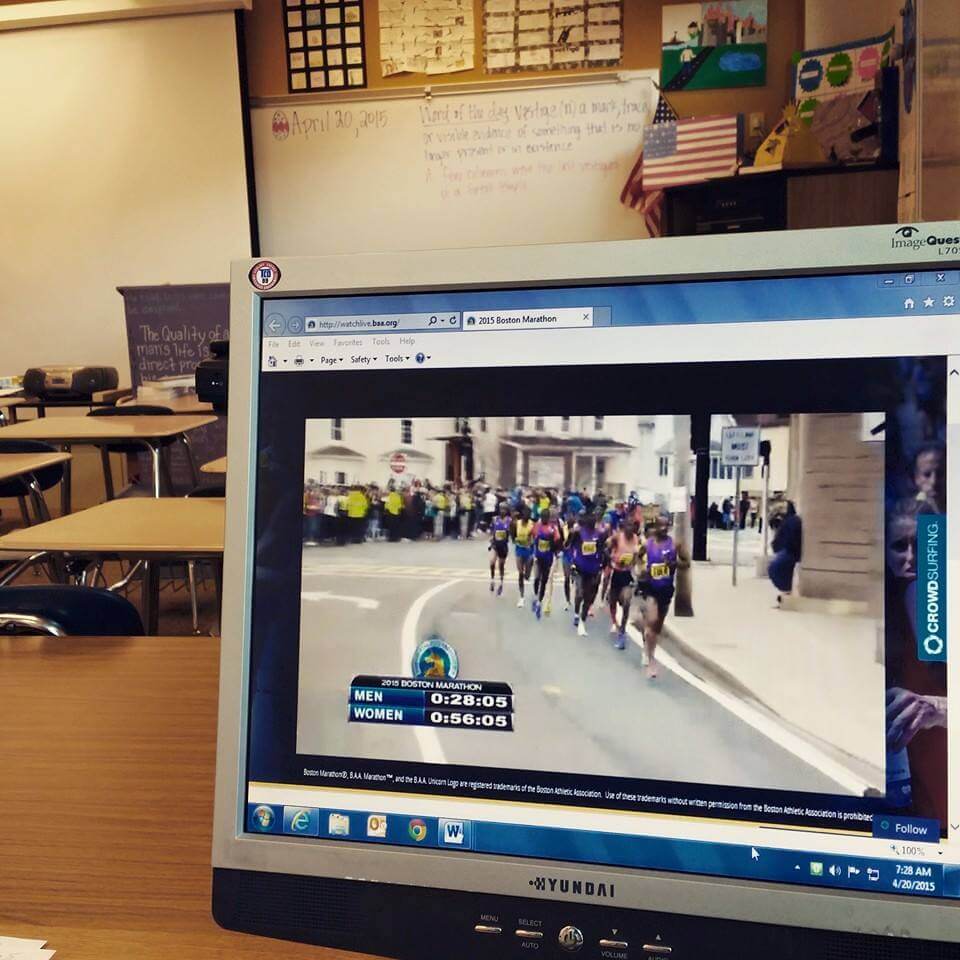 When the kids are away, the teacher will play..er...watch the Boston Marathon. Same thing ;)